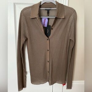 Rag & Bone M Ribbed Knit Semi Sheer Cardigan Button Down Shirt Taupe NWT $295
